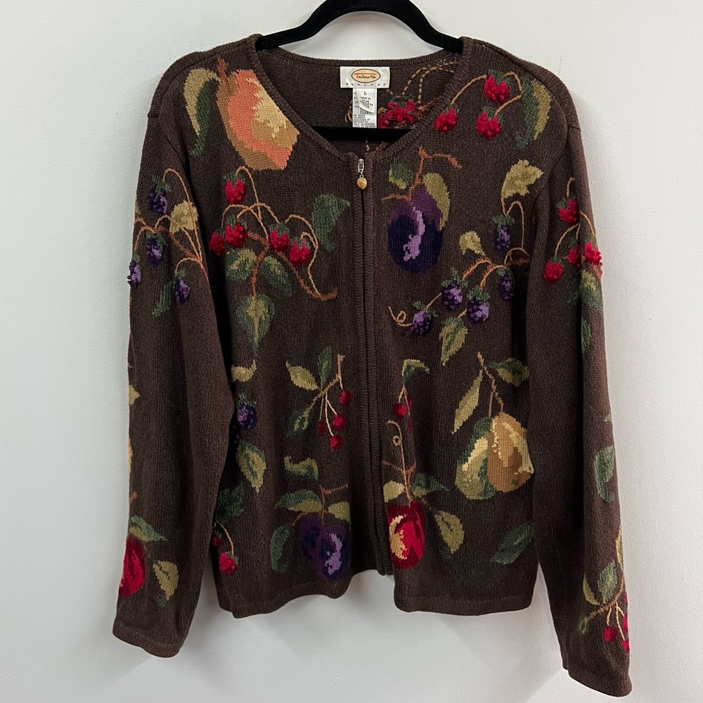 Vintage Talbots Fruit Print Cardigan Sweater